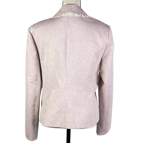 BCBGMaxazria Light Pink Fringe 100% Cotton Blazer Jacket‎ Coat Size 12 - Picture 3 of 4